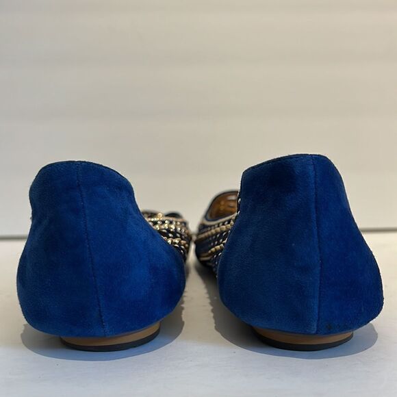 Pazzion Blue Suede Lambskin Gold Stud Embellishment & Gold Metal Toe Flats SZ 41 - Picture 6 of 15